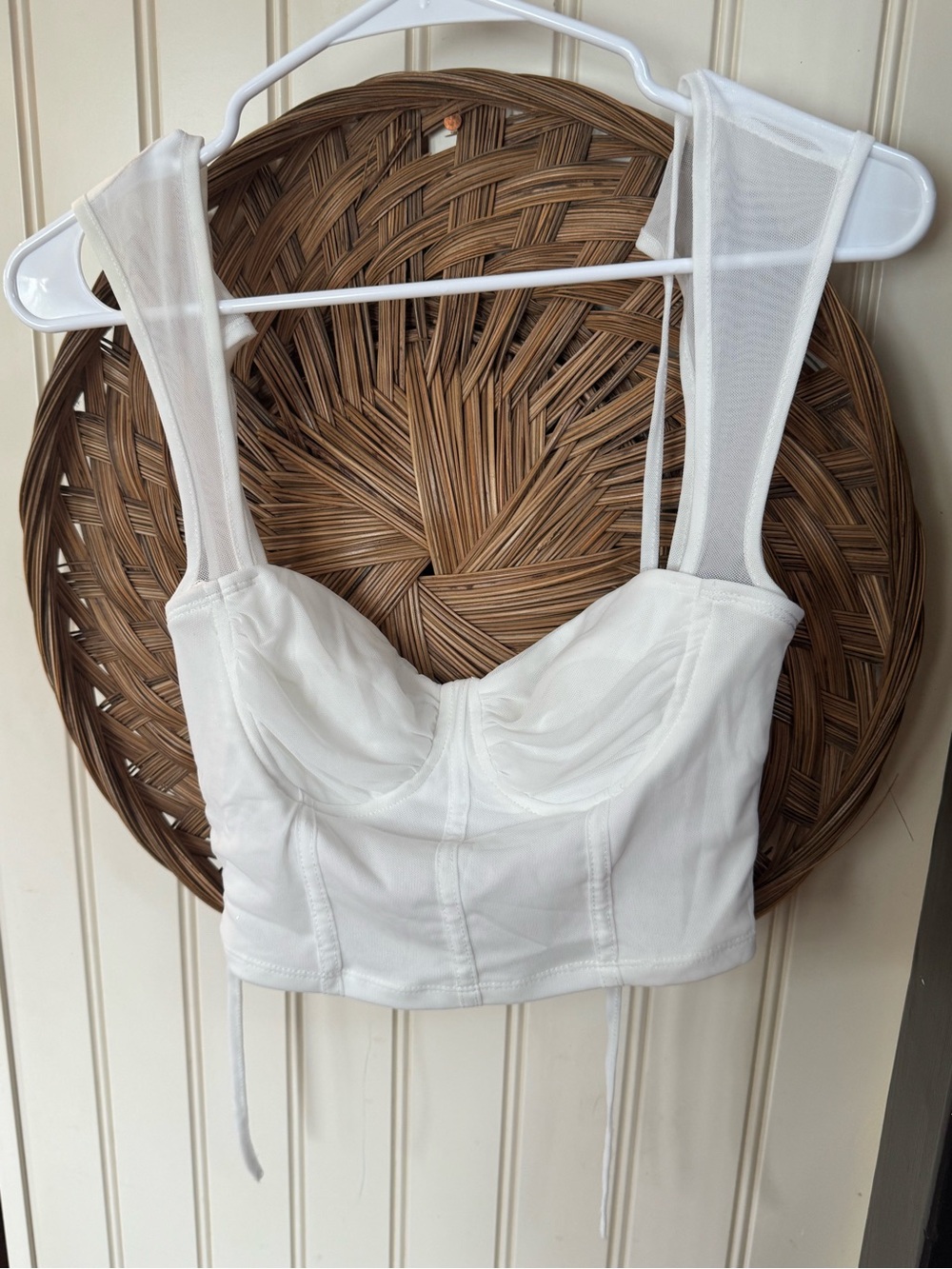 White Mesh-Panel Bustier Crop Top - Women